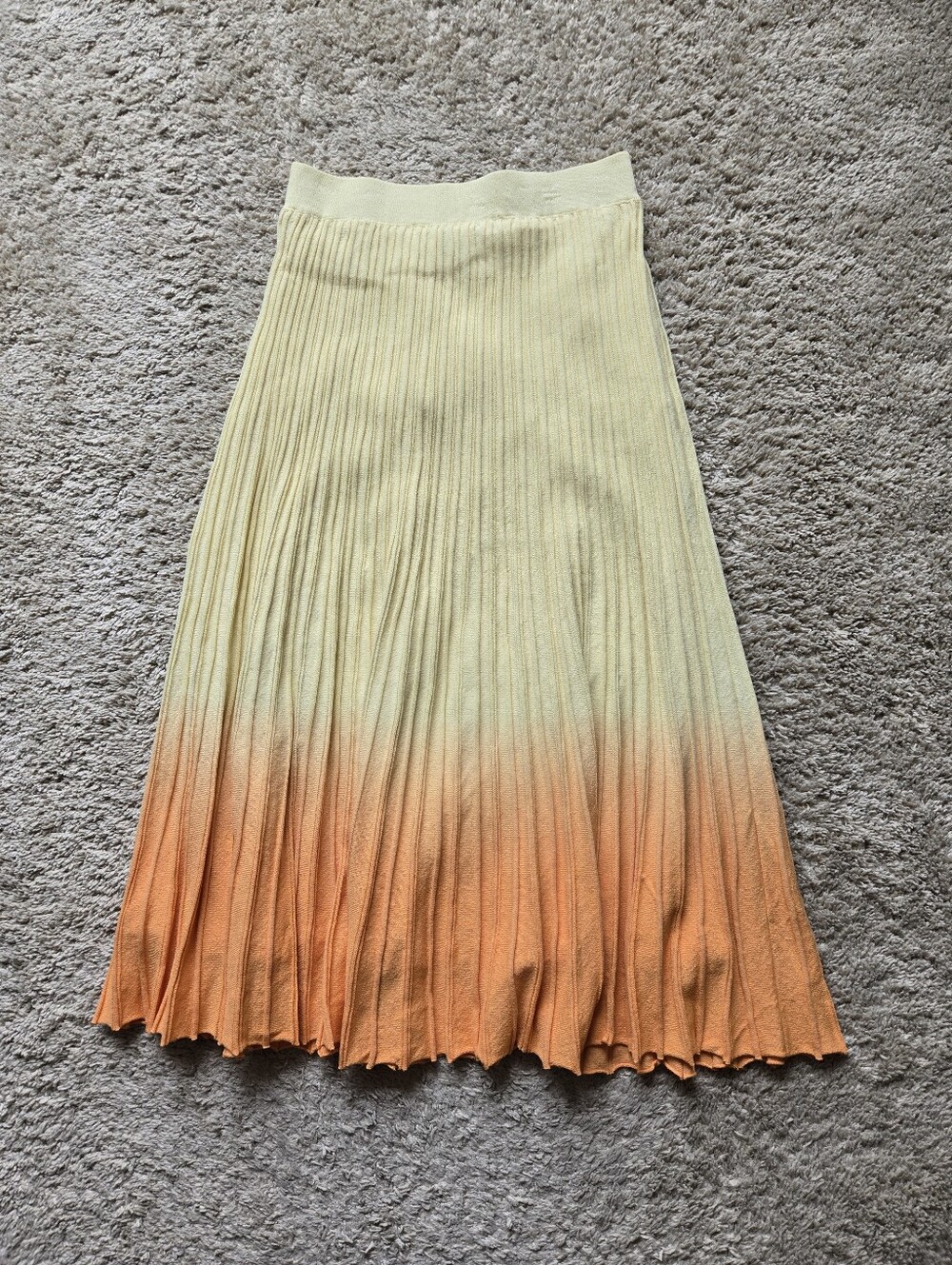 Lucy Paris Pleated Midi Skirt Womens L Ombre Yellow Orange Gradient Knit
